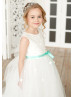 Ivory 3D Flowers Lace Tulle Flower Girl Dress